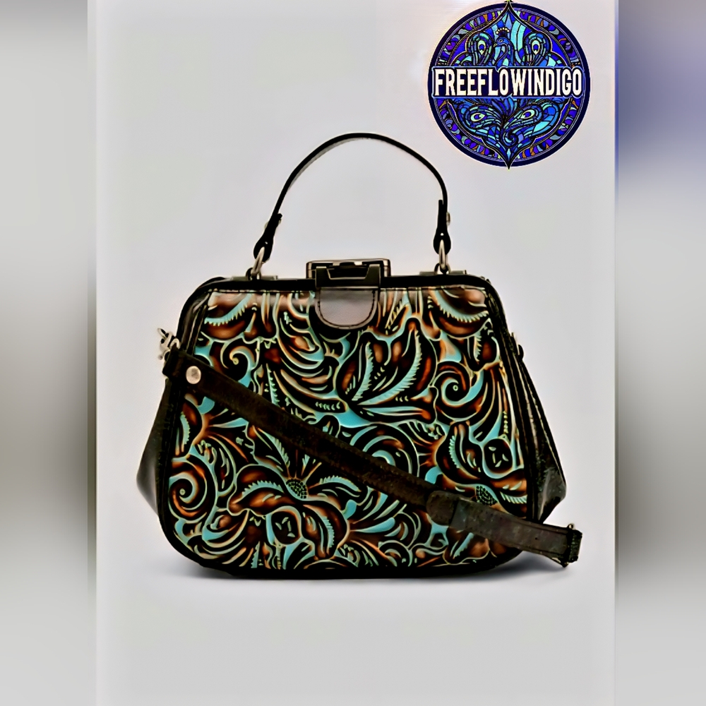 NWT | Patricia Nash | Gracchi | Turquoise Floral Tooled Leather Crossbody Bag 🪷